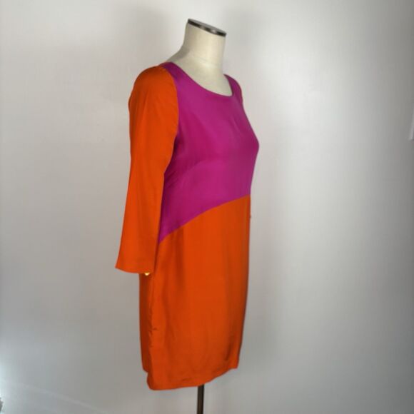 Eliza J Dress Size 10 Silk Color Block Orange Lined Back Zipper Scoop Neck FLAWS - Picture 4 of 13